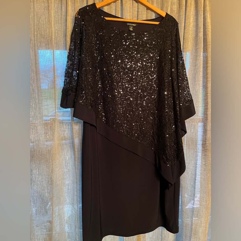 ROZ&ALI Navy Formal Drape Dress with Sequin Details